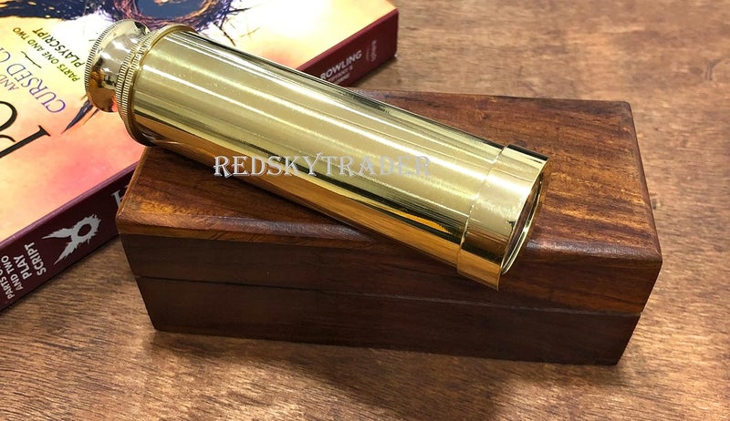 RedSkyTrader Brass 9" Handheld Brass Telescope Nautical Pirate Spy Glass with Box Rustic Vintage Home Decor Gifts - Image 5